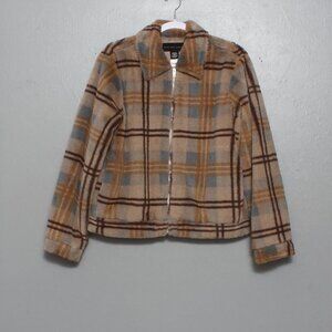 Know one cares fuzzy plaid bomber jacket shacket